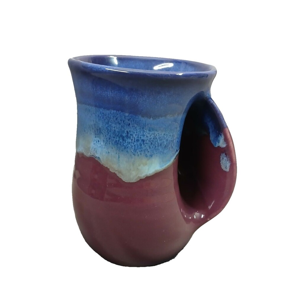 1 Neher Hand Warmer Mug Purple and Blue Drip Glaze Right Hand Ceramic